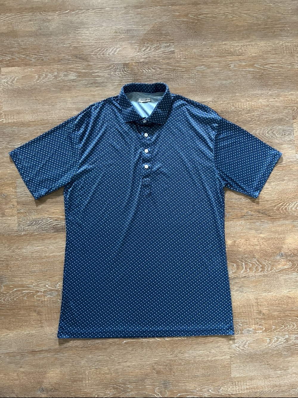 Collars & Co Dress Collar Polo Shirt | Navy Geometric Print | Size Large